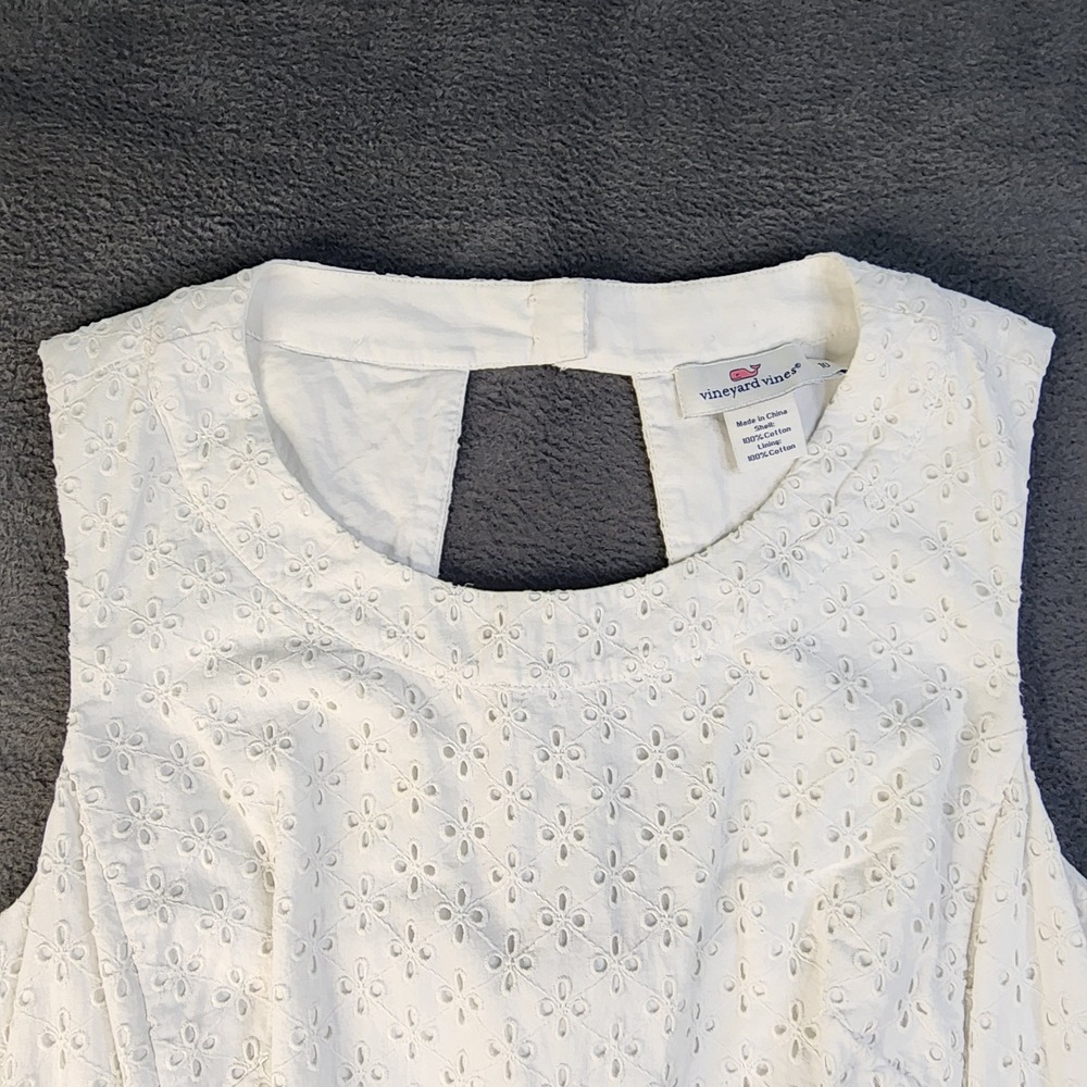 Vineyard Vines Womens White Eyelet Lace Sleeveless Dress Size 10 Feminine Preppy - Picture 6 of 16